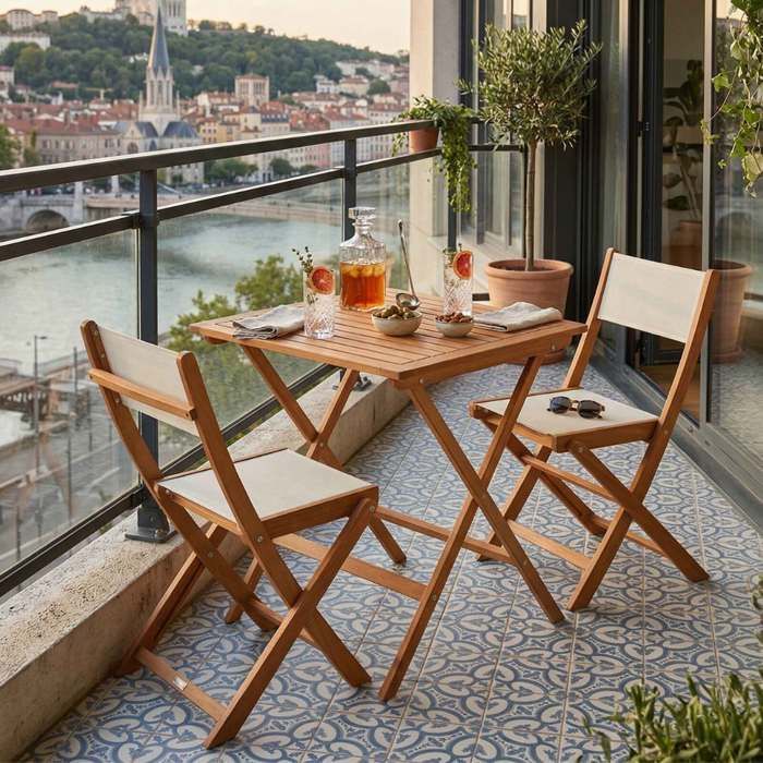Conjunto Oviala com mesa quadrada dobrável e 2 cadeiras dobráveis brancas