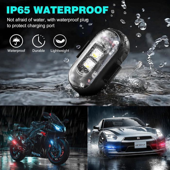 Lot de 6 Feux LED Stroboscopiques Sans Fil 8 Couleurs avec Télécommande - Rechargeable USB Anti-Collision Voiture Moto Camion