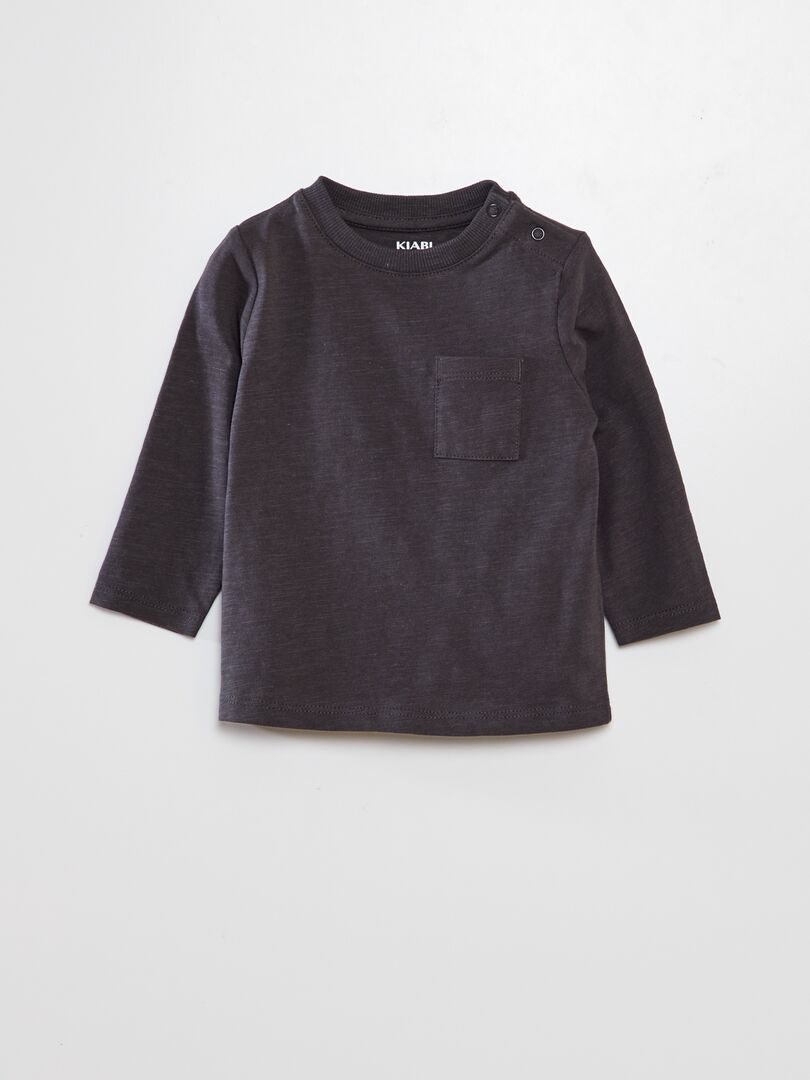 Camiseta de cuello redondo con bolsillo - NEGRA