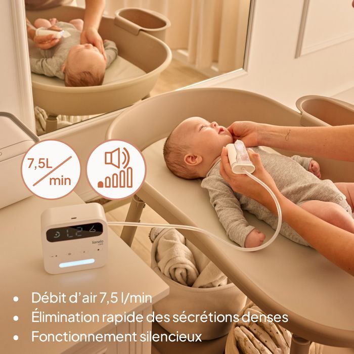 Mouche bébé électrique LIONELO BabyAir - Sans fil - 3 x Embouts - Silencieux - Lumière - 9 Niveaux D'aspiration