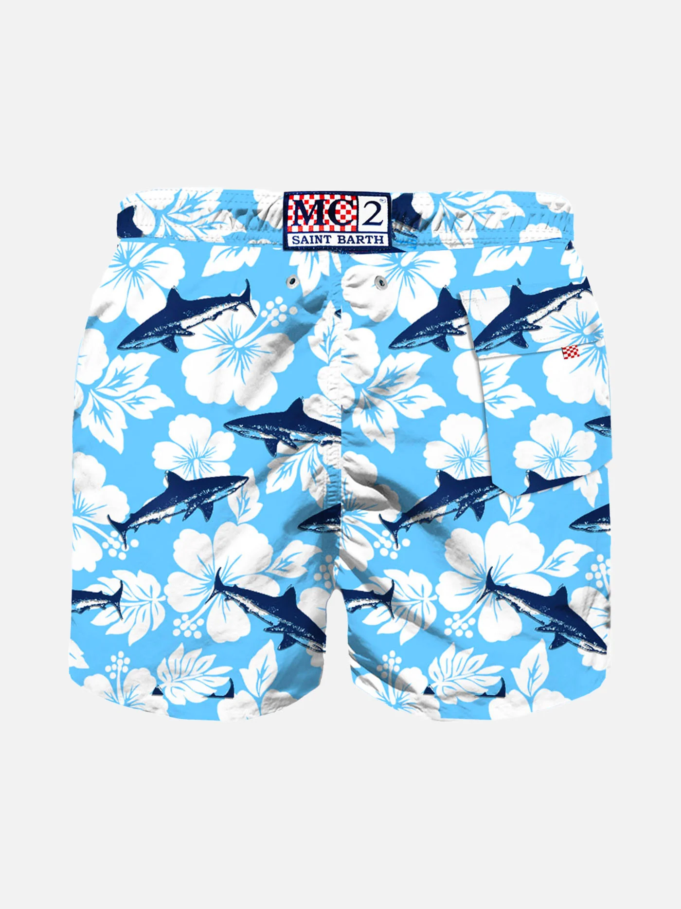Kinderkostuum met bloemenprint en haaien.