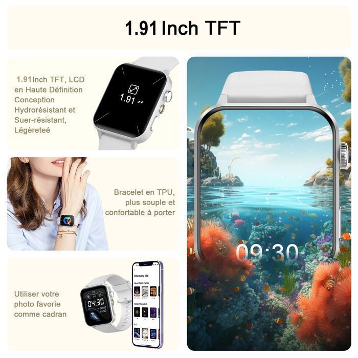 Blackview R30max Montre Connectée Femme Homme Ado Appel Bluetooth Assistant Vocal Fonction Féminine Sommeil SpO2 Smartwatch-Gris