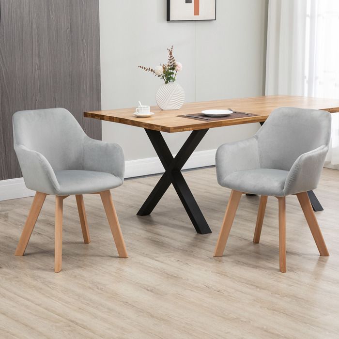 HOMCOM - Juego de 2 sillas de comedor - Tejido de poliéster con efecto terciopelo - 54x57x80cm - Gris