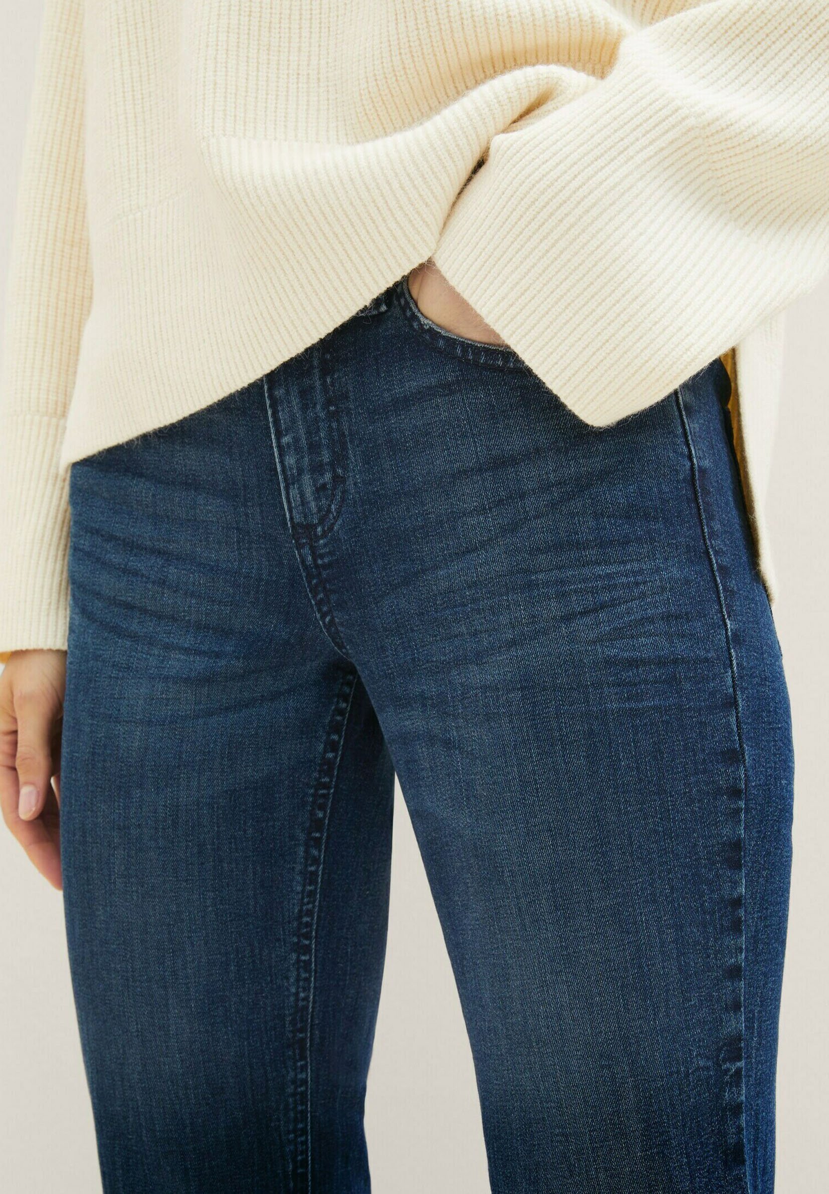 TOM TAILOR TTALEXA Straight - Blugi cu picior drept - denim închis la culoare, spălat pe piatră