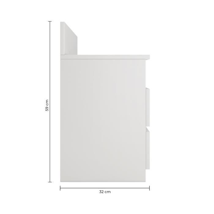 ASTER T1 - Table de chevet contemporaine 59x40x32 - Table de nuit/d'appoint 2 tiroirs style scandinave - Meuble de rangement