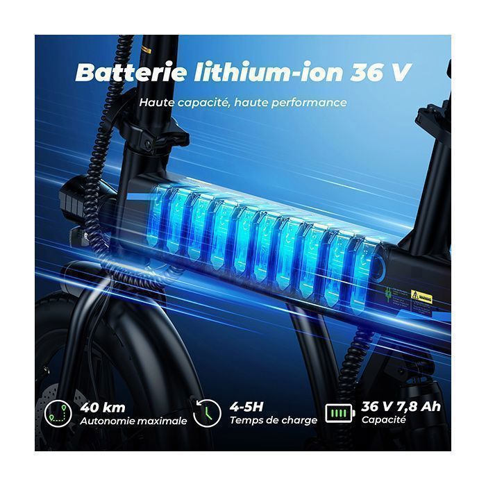 Vélo Électrique - AGILERIDE - AE-B1 - VTT 14'' - Moteur 250W - Batterie 36V 7.8Ah - Autonomie 40 km- 3 Vitesses-Adulte-Noir