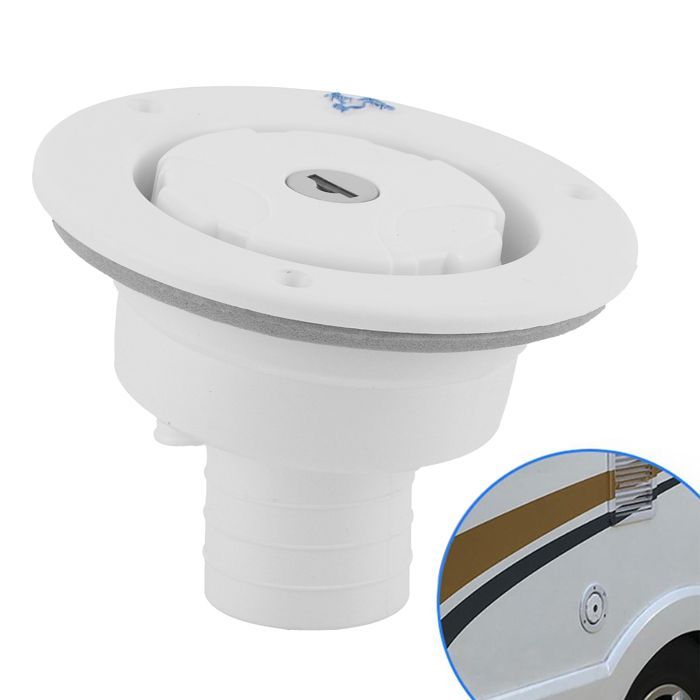 Tapón de llenado de agua dulce con cierre por gravedad, hermético, con 2 llaves, color blanco, para autocaravanas y caravanas.