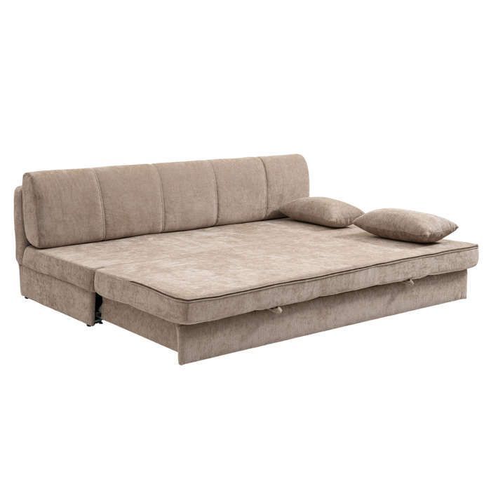 Sofá convertible de 3 plazas LUMA en tejido de chenilla marrón.