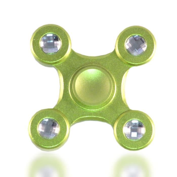 Speelgoed - KAEESI - Luxe handspinner van geborsteld metaal en strass-steentjes - 4 armen - groen