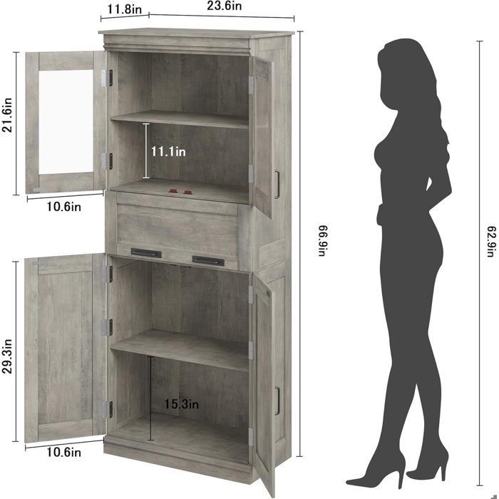 Armário de banheiro - HOERFURIY - 170 cm - 5 compartimentos - Prateleiras ajustáveis - Cinza