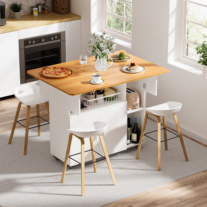 Table Roulante Pliable avec Roues et Porte - Table à Manger 100x70cm -Plateau Extensible et Étagère - pour Cuisine/Salon - Jaune