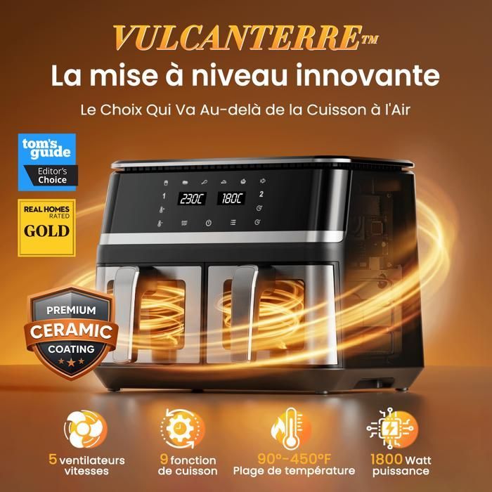 Vulcanterre Airfryer 8019D 10L (2 x 4.5L Removable Double Baskets) 2000W Healthy Cooking Multifunctional