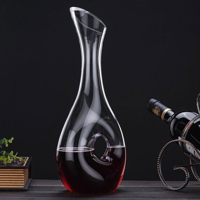Decantador de vinho de vidro de 1,2L com suporte, para vinho tinto, presente de Natal