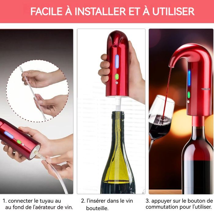 arafe à décanter - CULINOREA - 16,5x11,5x6 cm - ABS - 1500mAh - Oxygénation ample - Rechargeable par USB - Accessoires pour le vin