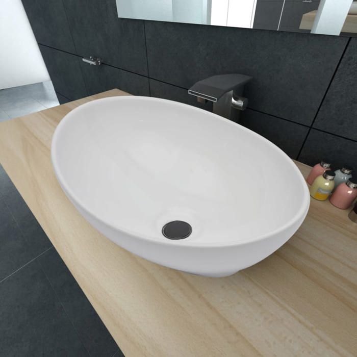 vidaXL Oval Ceramic Washbasin White Hand Basin Bathroom Sink 140674