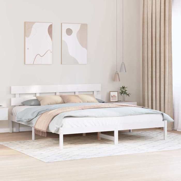 Cama doble CHIC para adultos - Estructura de cama blanca de 200 x 200 cm, madera maciza de pino #Sara69460