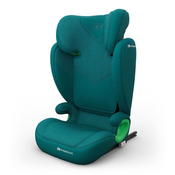 Seggiolino auto Kinderkraft JUNIOR FIX 2 PLUS 100-150 cm, seggiolino convertibile ISOFIX con protezione dagli impatti laterali e poggiatesta regolabile, verde