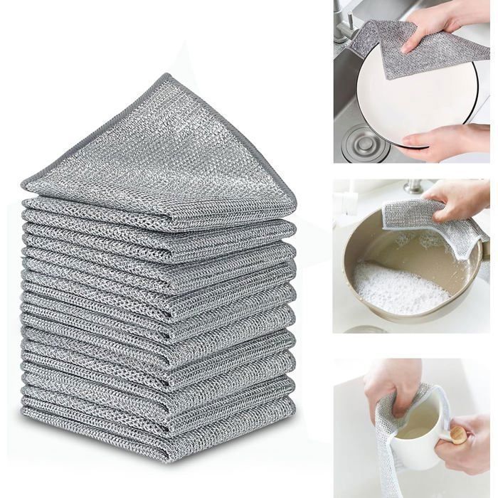 (10 unidades) Paño de limpieza metálico – Esponja metálica para manchas difíciles, paños de cocina versátiles
