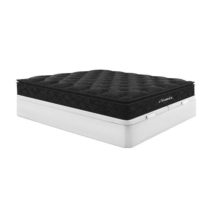 Juego de cama de 180 x 200 cm con base blanca con espacio de almacenamiento + colchón de muelles ensacados con topper integrado de 28 cm de grosor - BLACK DREAM de YSMÉE