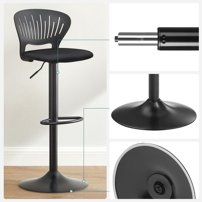 SONGMICS Tabouret Bar, Lot de 2, Siège, Réglable en Hauteur, avec Dossier Incurvé, Assise Rembourrée, Pivotant à 360°, Noir