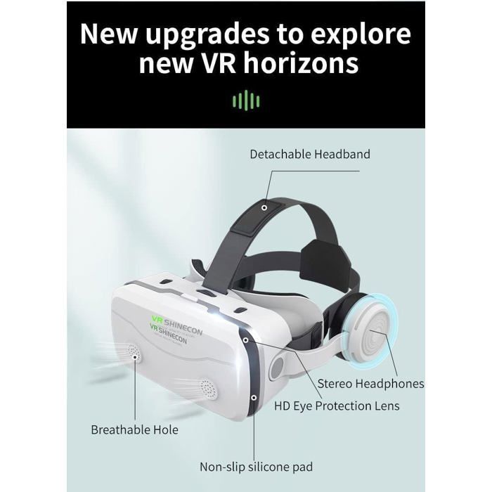 Visore per realtà virtuale - ZGEER - Compatibile con smartphone da 4,7 a 7,2 pollici - Bianco - Visione 3D - Angolo di visione di 120°