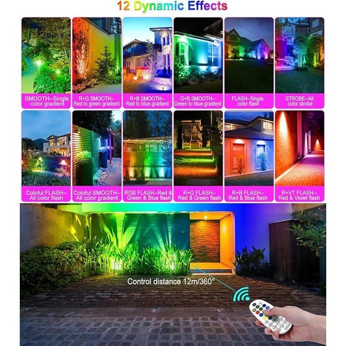 Focos solares exteriores RGB 6 en 1 con control remoto (10 x 6 focos)