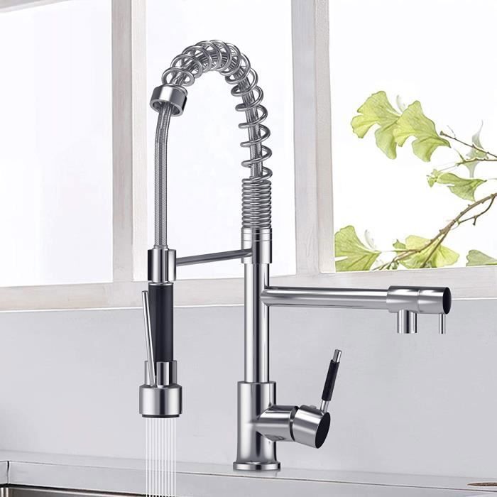 JUNSOTTOR Kitchen Faucet - Flexible Pull-Out Spray - 360° Swivel - Mixer Tap - Chrome