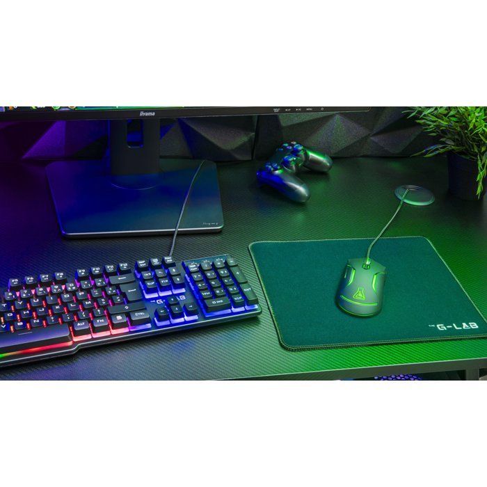 Pack Gamer 4-en-1 filaire - THE G-LAB - COMBO CHROMIUM EX - Clavier membrane réactive silencieuse + Souris + Tapis de souris - Noir