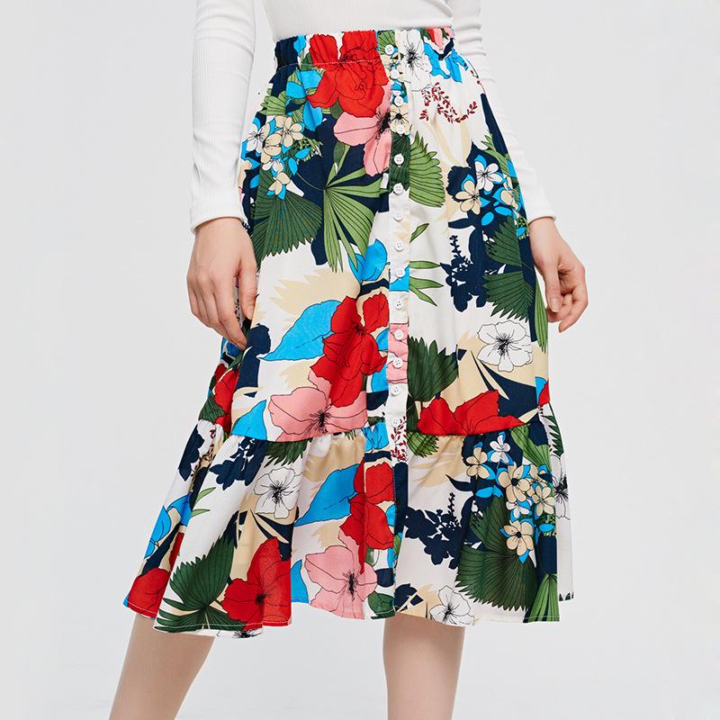 Nouveauté : Jupes d'été pour femmes, coupe trapèze, imprimé floral, taille élastique, style bohème décontracté.
