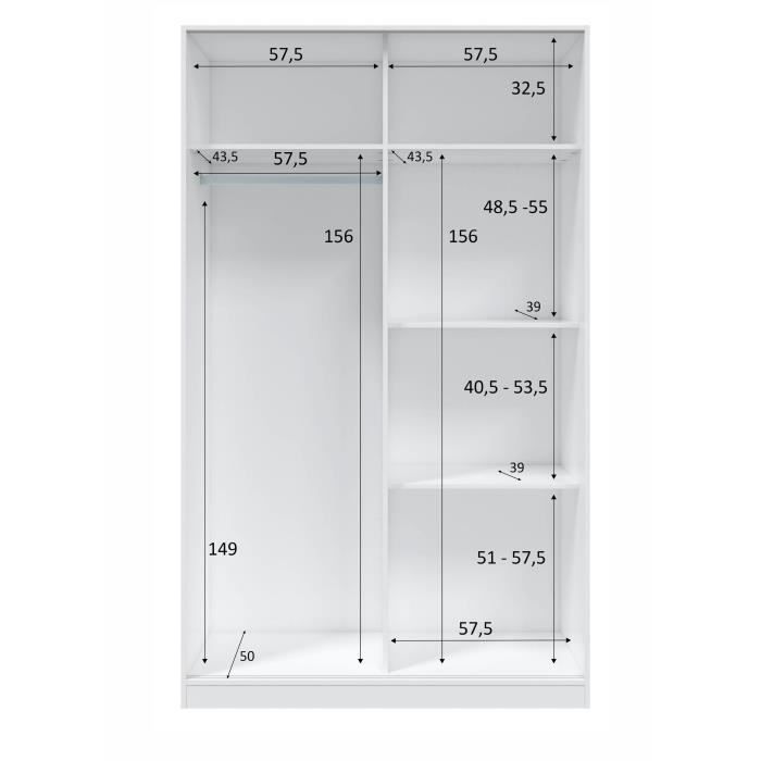 Armario TOP - Acabado blanco Artik y roble Nodi - 2 puertas correderas - 200 cm de alto x 121 cm de ancho x 50 cm de profundidad