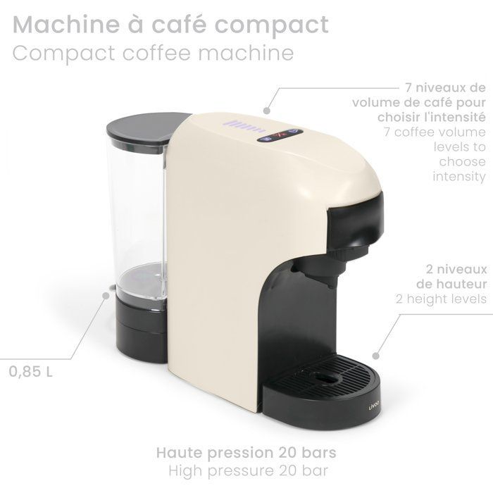 Cafetera multicápsula 4 en 1 - LIVOO - DOD217C - 1400 W - 7 niveles de intensidad de café - Crema