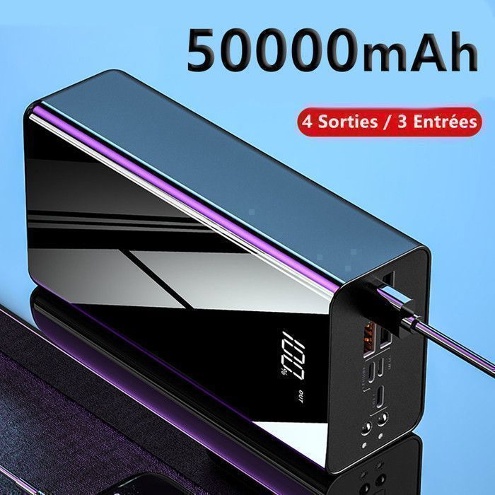 HAZEALDEMI® 50000mAh Batterie Externe,Power Bank,4 Sorties/3 Entrées et LCD Ecran/LED Lampe pour Smartphone