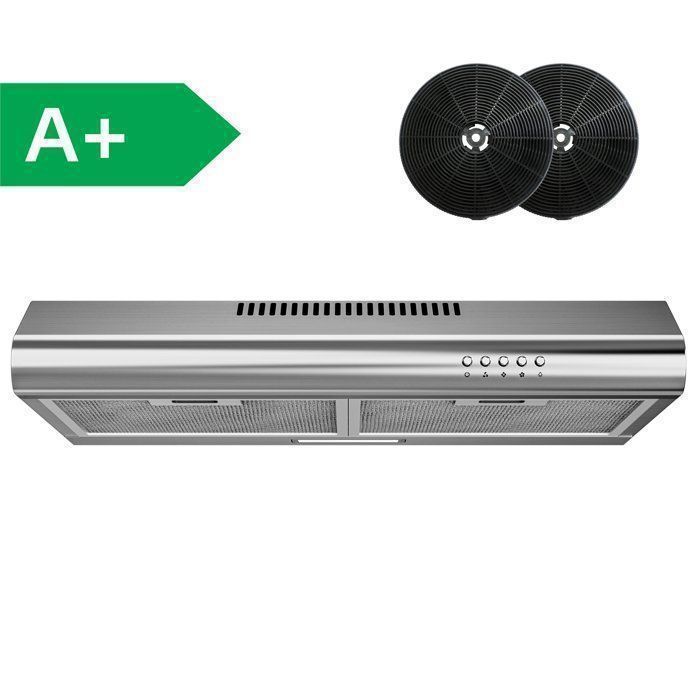 FIREGAS 60 cm Edelstahl-Unterbau-Dunstabzugshaube – Energieeffizienzklasse A+ – Abluft- und Umluftbetrieb – Aktivkohlefilter