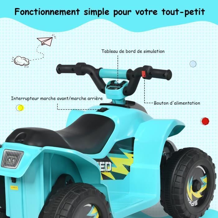 Quad eléctrico infantil DREAMADE - Botón de avance/retroceso - 4 ruedas antideslizantes - Azul