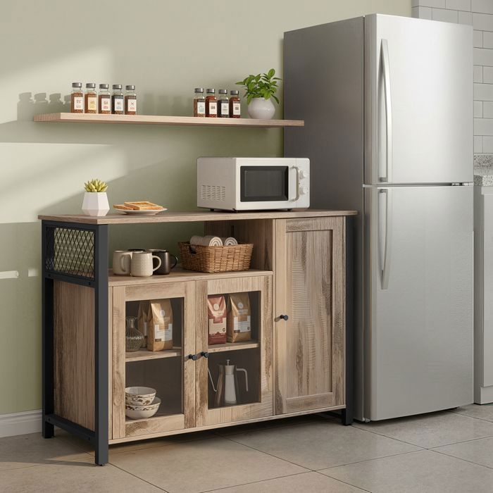 Mueble de almacenamiento con 3 puertas, 33 x 110 x 75 cm, estilo rústico, marrón y negro.