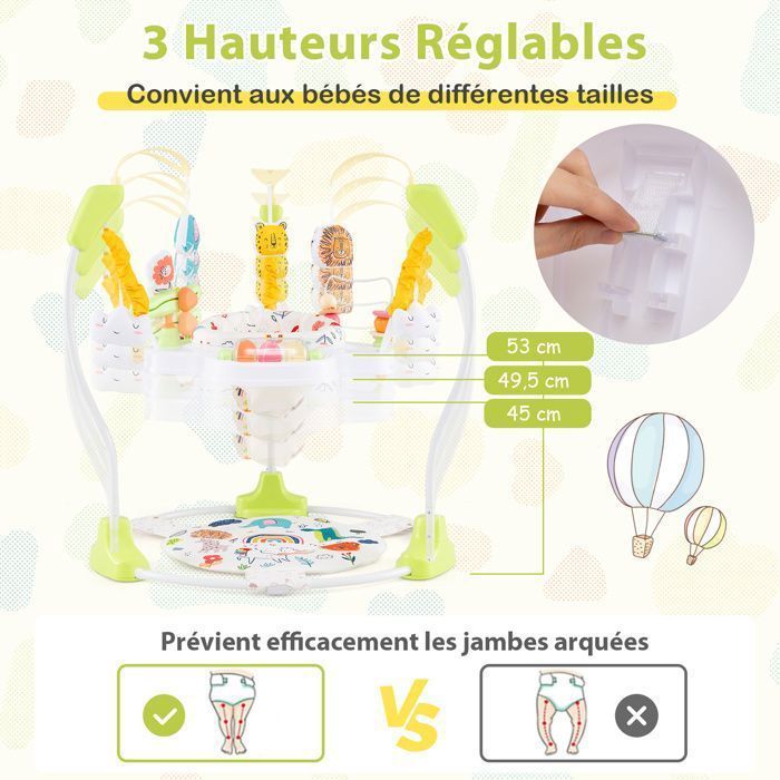 Andador musical para bebé COSTWAY Jumperoo - Altura ajustable - Juguetes interactivos - Caja de música con luces - Asiento giratorio 360° - A partir de 6 meses - Blanco