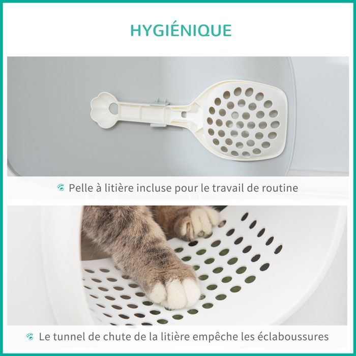 Arenero para gatos PawHut - Bandeja cerrada con tapa y pala - PP - 55x40x39cm - Blanco