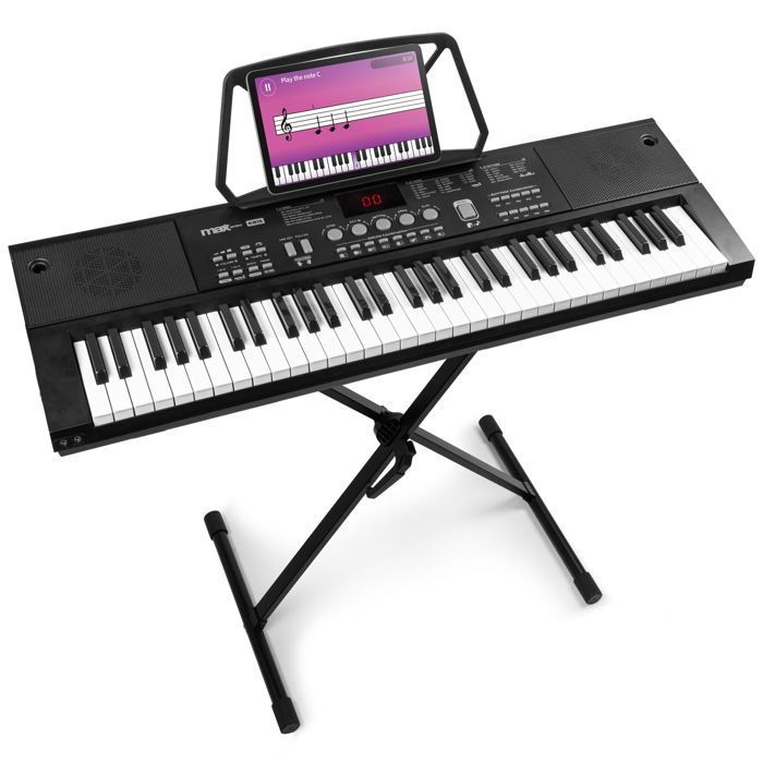 Max KB15 - Elektronisch keyboard met 61 toetsen voor kinderen, microfoon en lange batterijduur, inclusief standaard