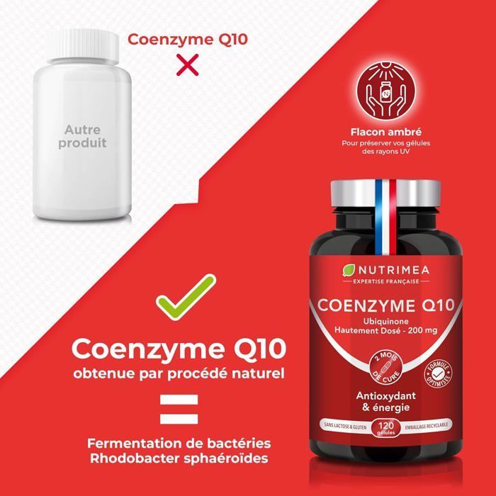 NATURAL COENZYME Q10 • Dietary Supplement • Powerful Antioxidant, Protective, Anti-aging • 120 Capsules 100 mg - Nutrimea