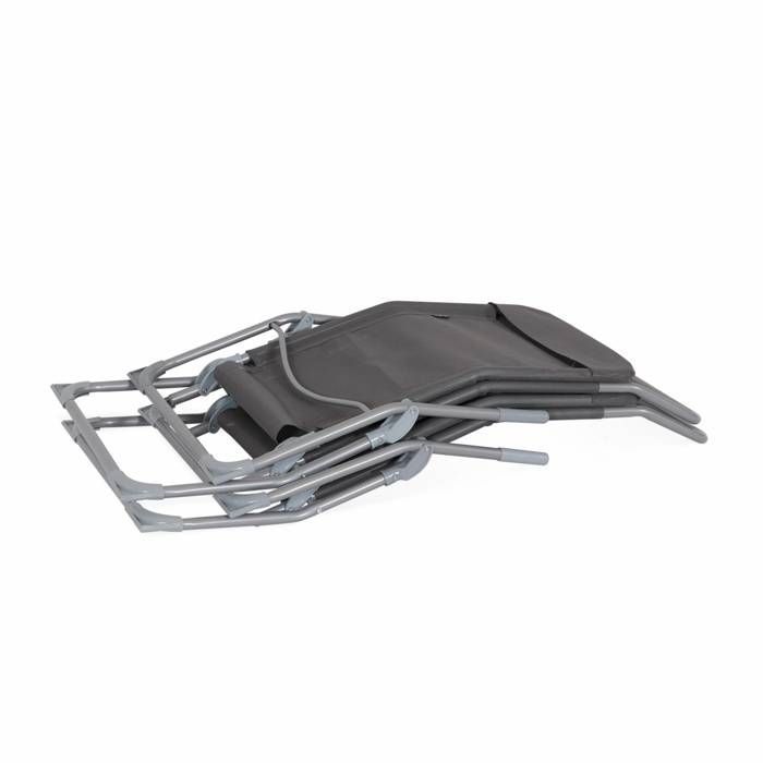 Lot de 4 bains de soleil pliants - Levito Anthracite - Transats textilène 2 positions. chaises longues