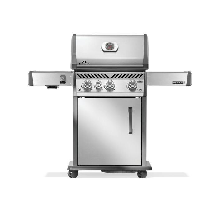 Barbacoa de gas Napoleon Rogue PRO de acero inoxidable con 3 quemadores + 1 zona de cocción a alta temperatura.