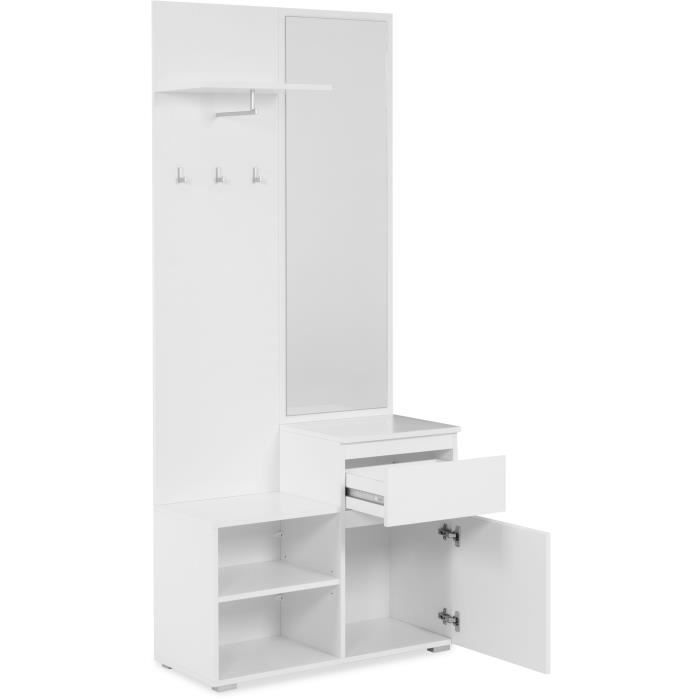 Hallway storage unit with wardrobe IMAGE - White finish - 1 door + 1 drawer - W85 x H195 x D37 cm