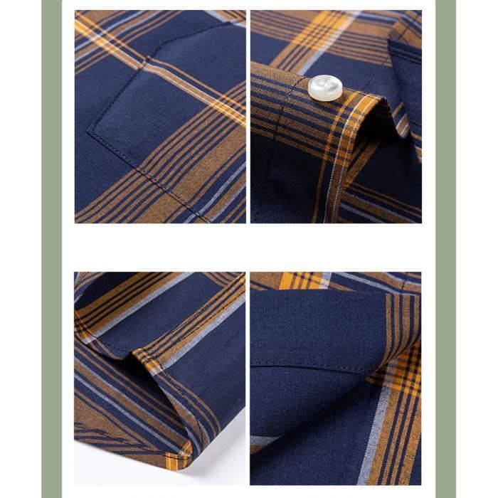 Men's Checkered Long Sleeve Shirt, Elegant Cotton Shirt with Pocket, Comfortable Fabric - Yellow