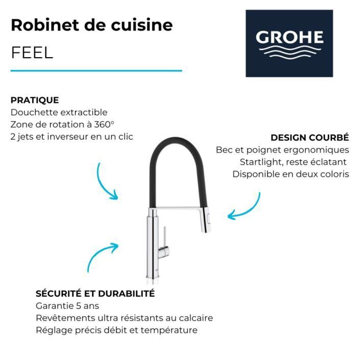 Rubinetto da cucina GROHE Feel, con doccetta estraibile, bocca a U, deviatore a 2 getti, 31489000