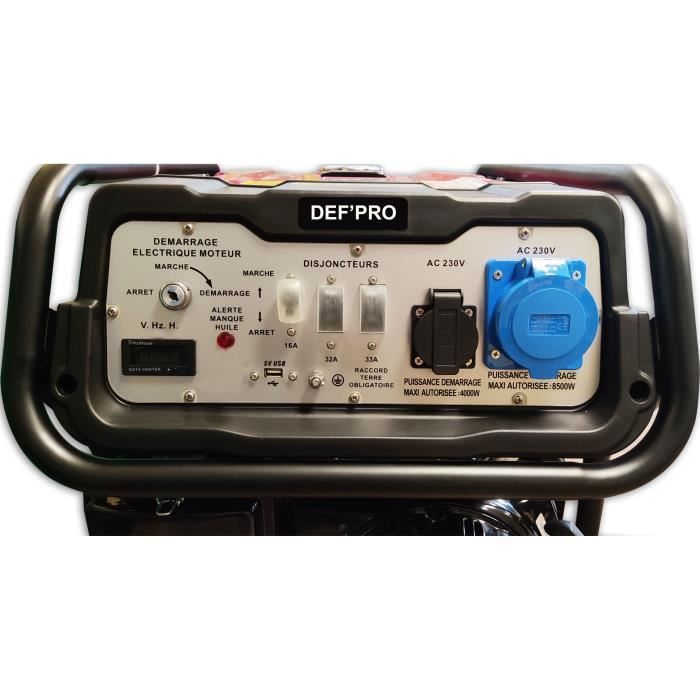 Generador DEF'PRO de 8500 W - Motor de gasolina de 4 tiempos - Pantalla LED