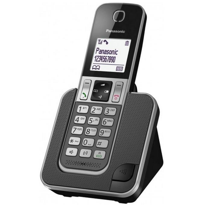 Telefono cordless Panasonic KX-TGD310FRG, nero, schermo LCD, segreteria telefonica integrata, vivavoce, identificativo del chiamante.