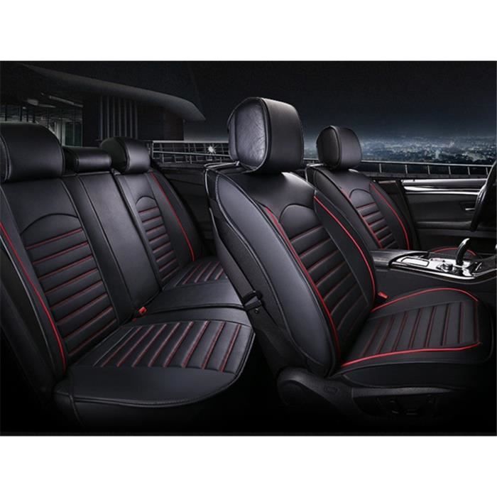 Fundas para asientos - Piel sintética ecológica - Negro y rojo - Universal - Compatible con airbag