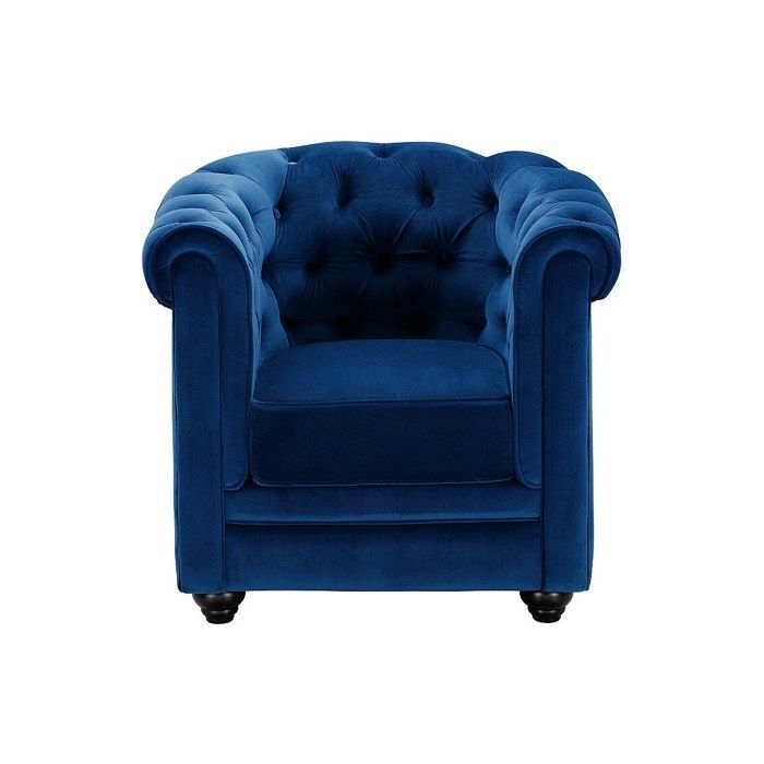 Canapé 3 places et fauteuil CHESTERFIELD - Velours bleu roi