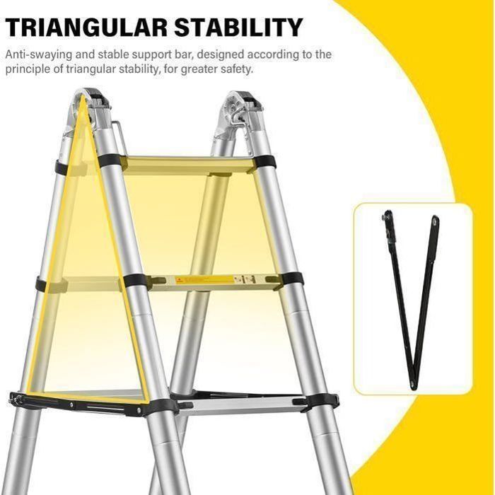 Échelle télescopique 2 en 1 - STANEW - 5 m (2,5+2,5) - Aluminium - 150 kg