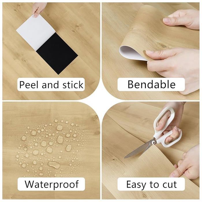 Baldosas autoadhesivas de PVC con efecto madera, color beige y amarillo, para suelos de baños y cocinas, baldosas adhesivas, linóleo con efecto madera, 4 paneles de madera.